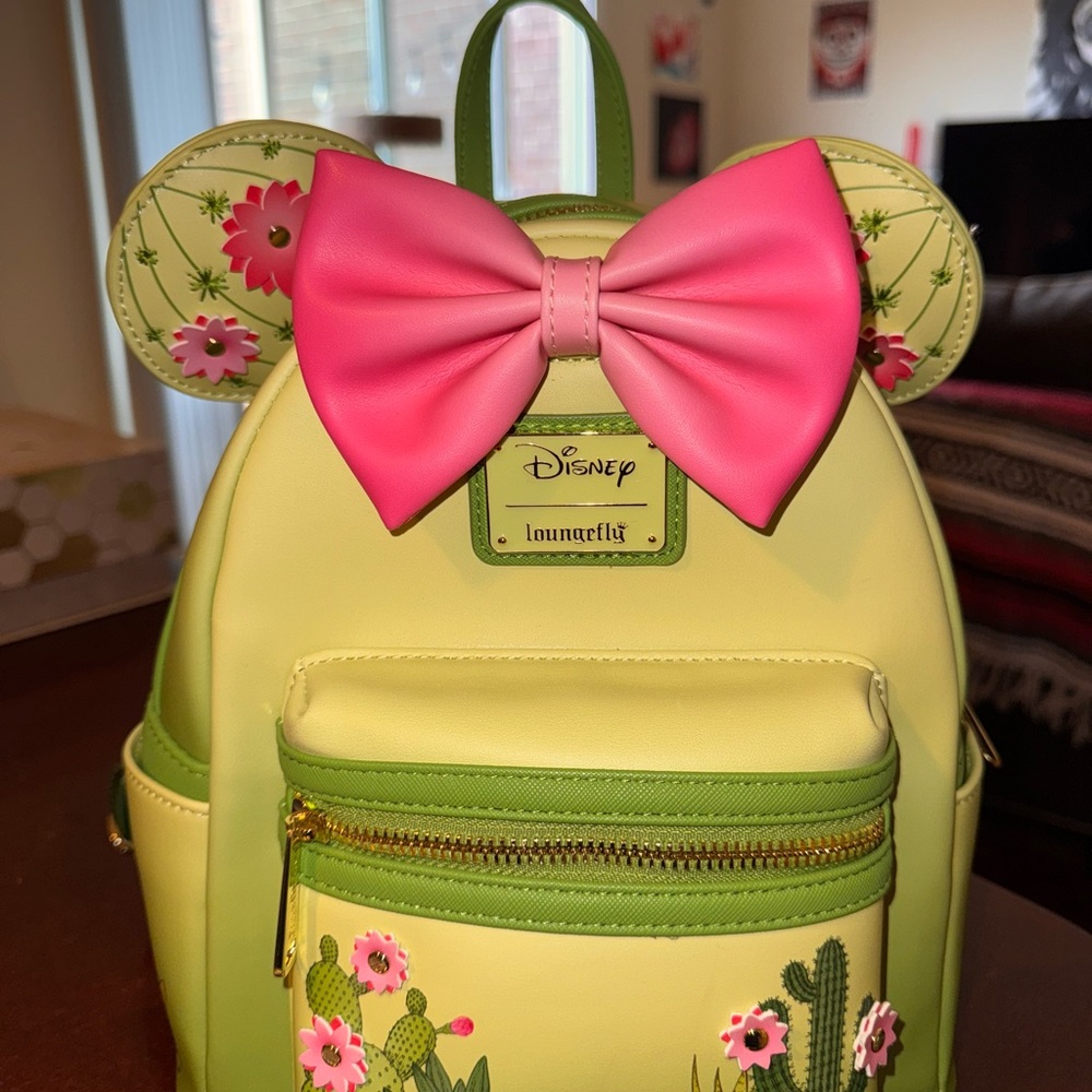Limited Edition Loungefly Green Backpack with Pink Bow and Floral Ears